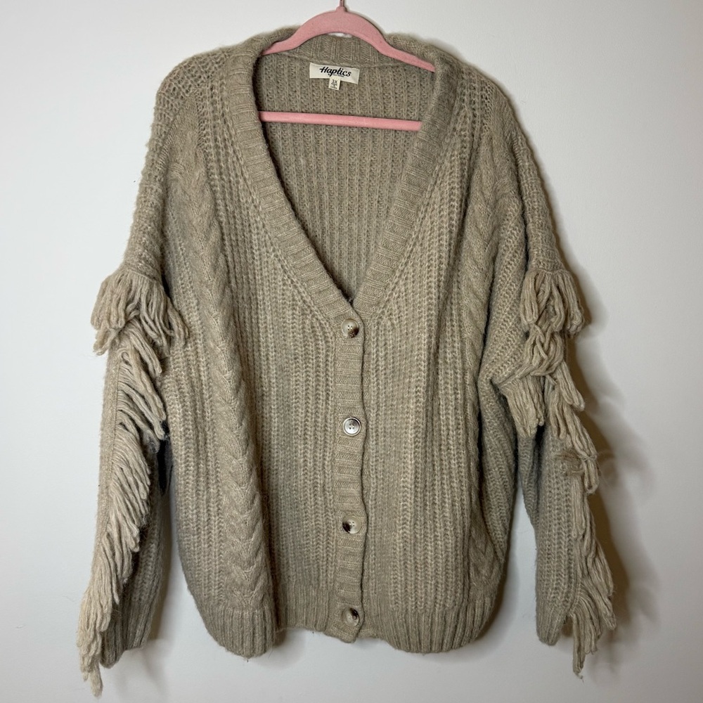 Haptics 3X Fringe Sleeve Chunky Knit Cardigan Boho Oversized